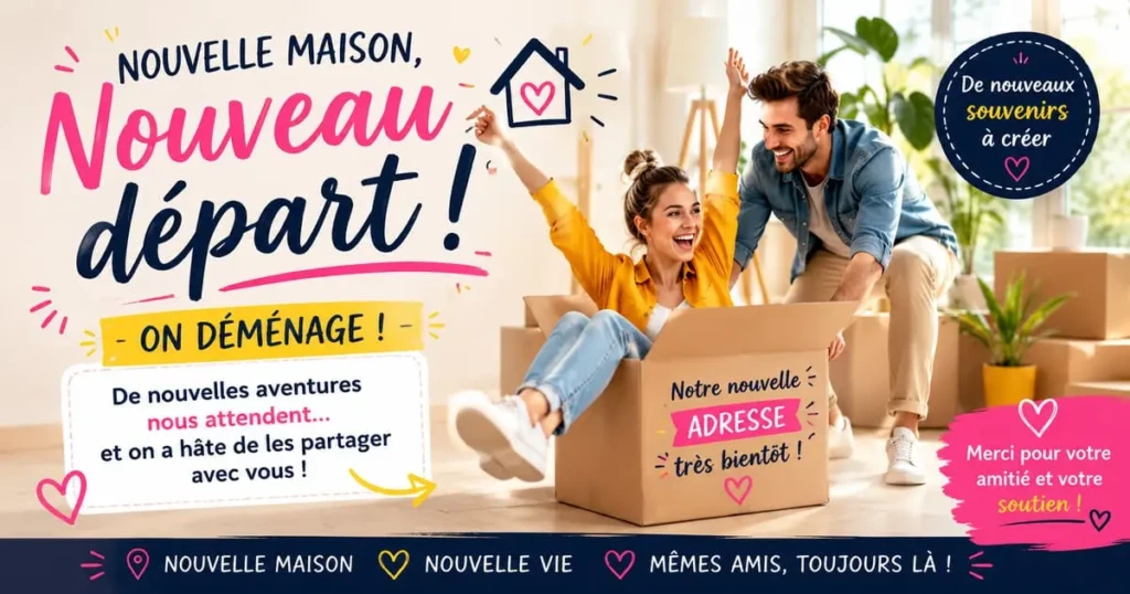 Message annonçant un déménagement envoyé à ses proches et sa famille