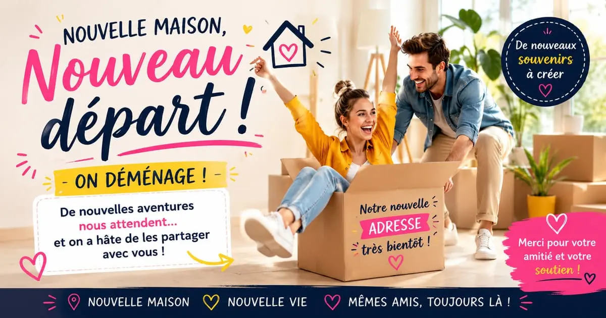Message annonçant un déménagement envoyé à ses proches et sa famille