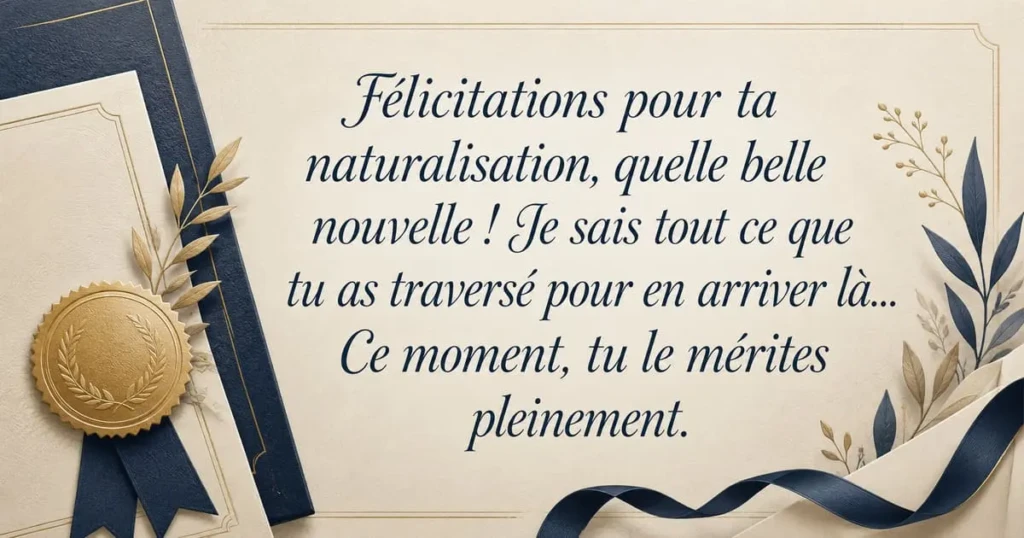Message de félicitations envoyé pour une naturalisation française